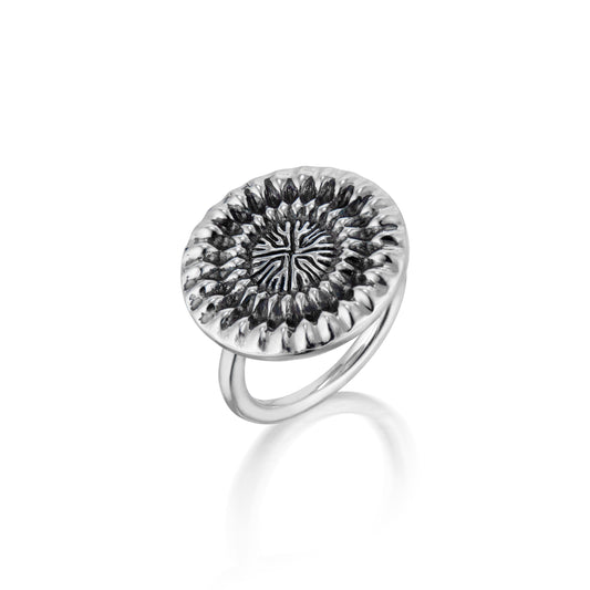 Sterling silver oxidized ring; Impression of Love© Collection