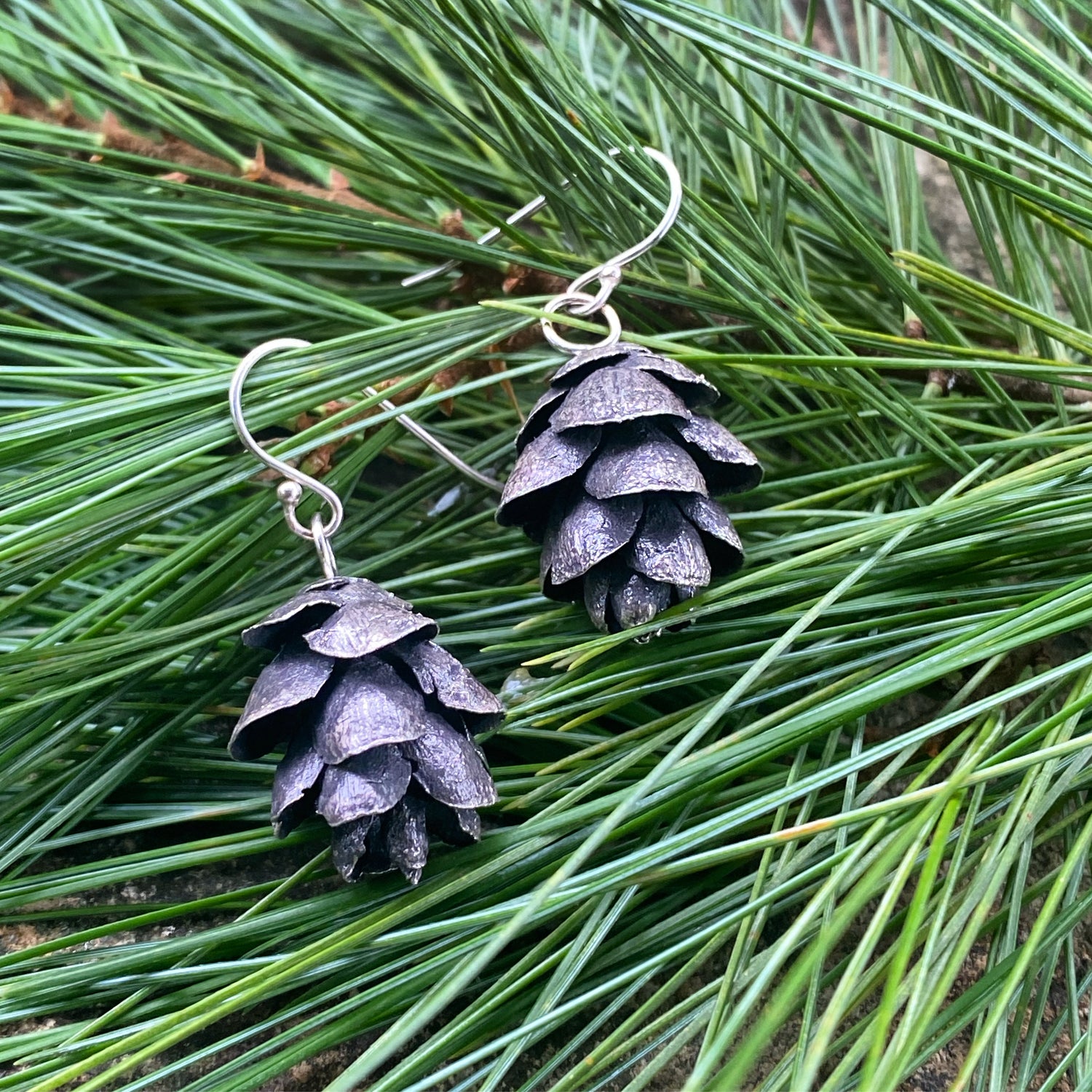 Sterling Silver Pinecone Earrings: Lymarie Collection