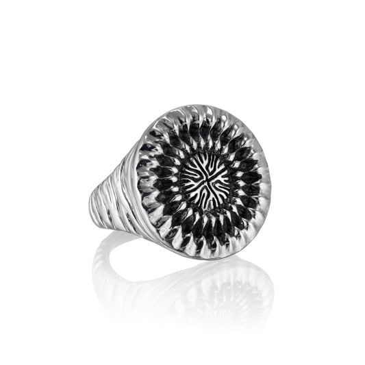 Sterling silver oxidized signet ring: Impression of Love© Collection